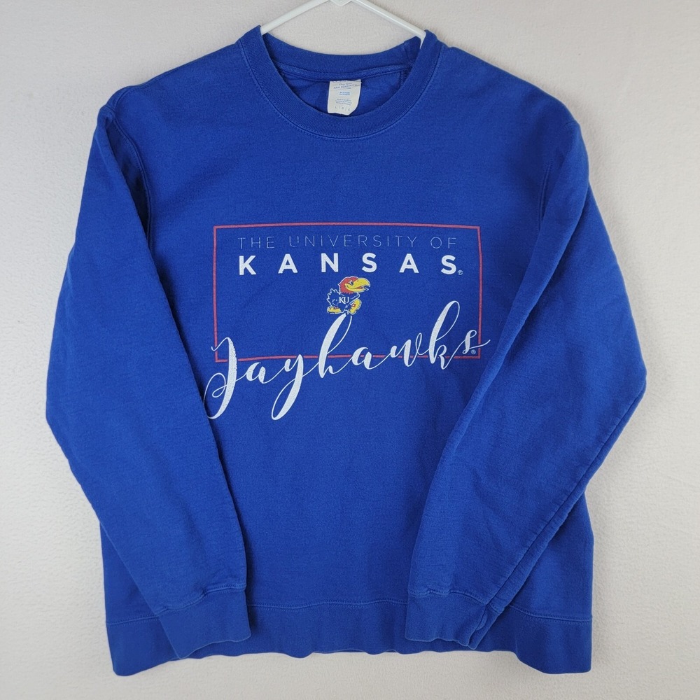 Kansas Jayhawks Port & Company Sweatshirt Mens L Blue Ring Spun Cotton Blend